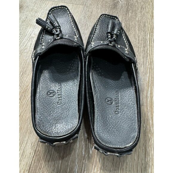 Cole Haan Sz 7 AA 7AA Black Tasseled Mules Slides Driving Loafer Flats Women - Picture 2 of 9